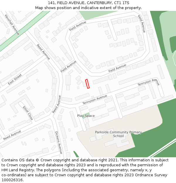 141, FIELD AVENUE, CANTERBURY, CT1 1TS: Location map and indicative extent of plot