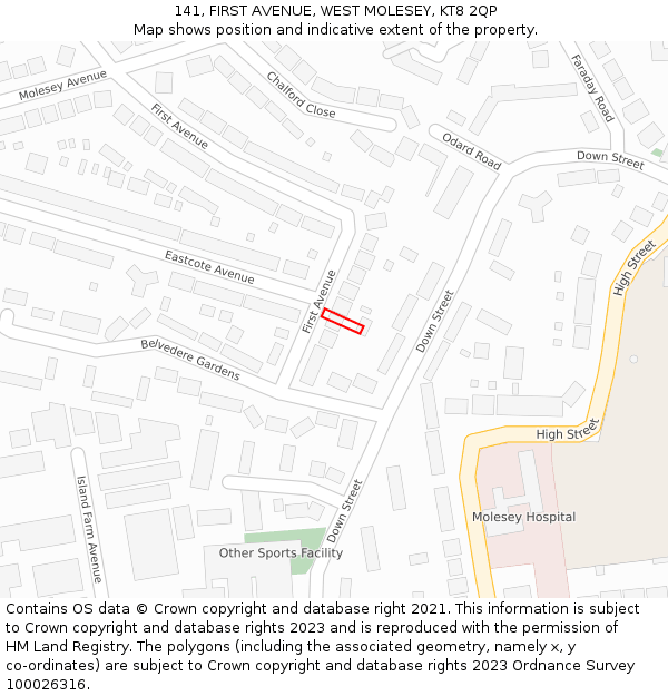 141, FIRST AVENUE, WEST MOLESEY, KT8 2QP: Location map and indicative extent of plot
