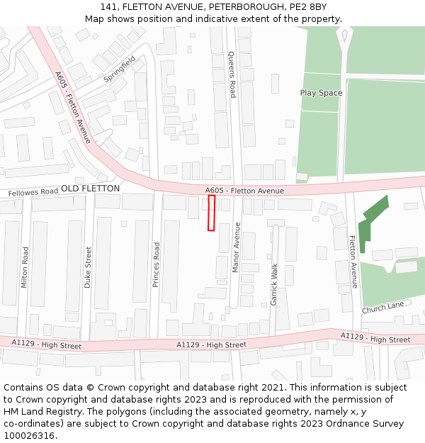 141, FLETTON AVENUE, PETERBOROUGH, PE2 8BY: Location map and indicative extent of plot