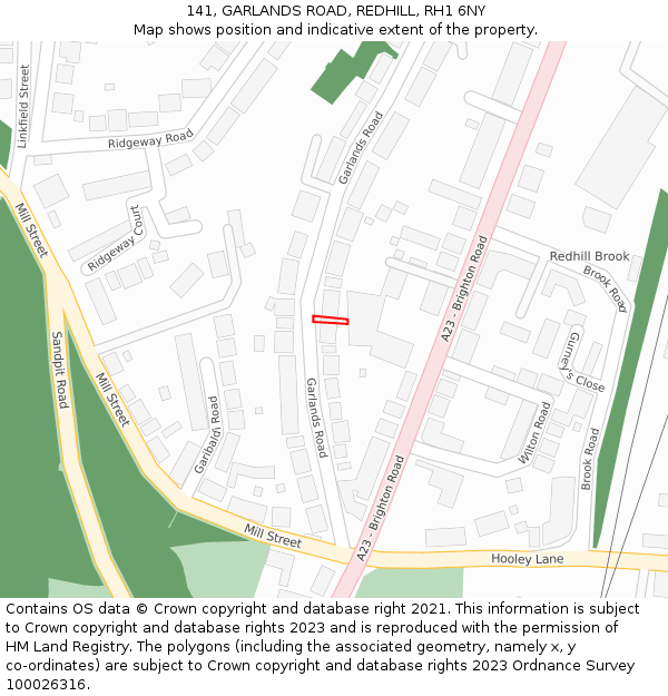 141, GARLANDS ROAD, REDHILL, RH1 6NY: Location map and indicative extent of plot