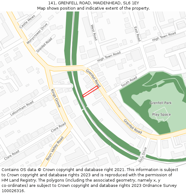 141, GRENFELL ROAD, MAIDENHEAD, SL6 1EY: Location map and indicative extent of plot