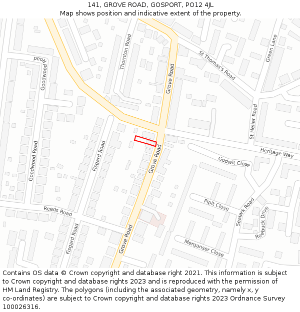 141, GROVE ROAD, GOSPORT, PO12 4JL: Location map and indicative extent of plot