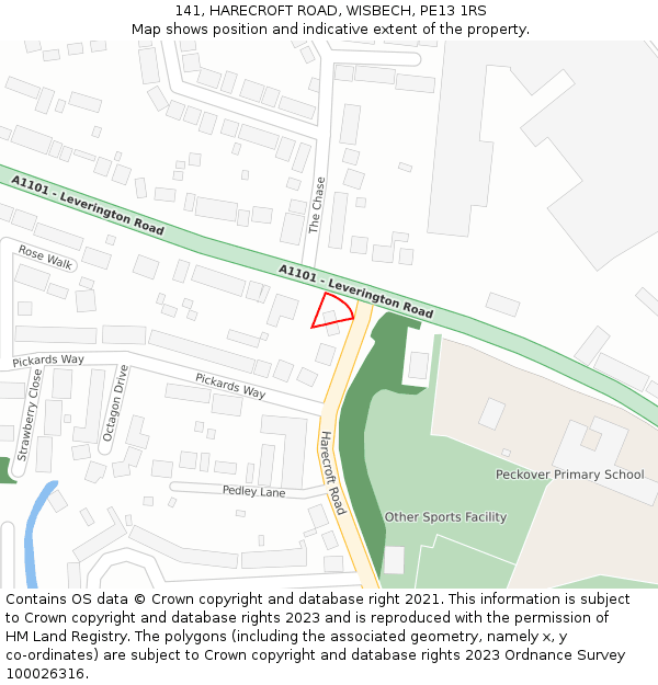 141, HARECROFT ROAD, WISBECH, PE13 1RS: Location map and indicative extent of plot