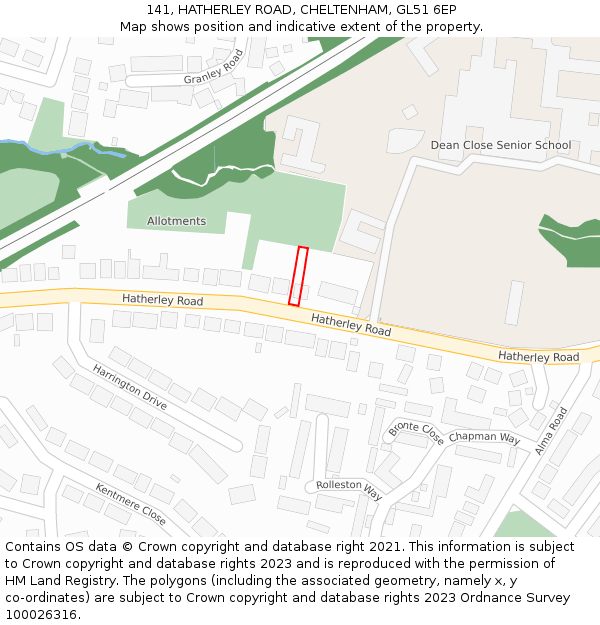 141, HATHERLEY ROAD, CHELTENHAM, GL51 6EP: Location map and indicative extent of plot