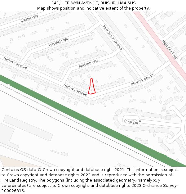 141, HERLWYN AVENUE, RUISLIP, HA4 6HS: Location map and indicative extent of plot