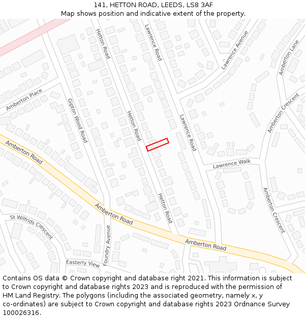 141, HETTON ROAD, LEEDS, LS8 3AF: Location map and indicative extent of plot