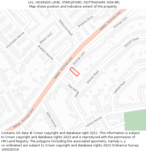 141, HICKINGS LANE, STAPLEFORD, NOTTINGHAM, NG9 8PJ: Location map and indicative extent of plot