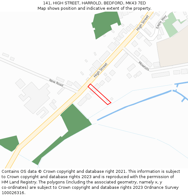 141, HIGH STREET, HARROLD, BEDFORD, MK43 7ED: Location map and indicative extent of plot