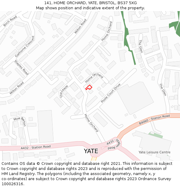 141, HOME ORCHARD, YATE, BRISTOL, BS37 5XG: Location map and indicative extent of plot