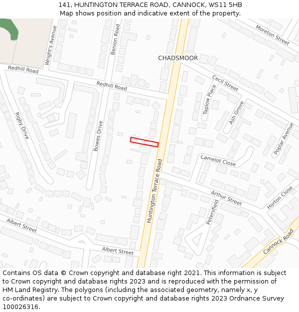 141, HUNTINGTON TERRACE ROAD, CANNOCK, WS11 5HB: Location map and indicative extent of plot