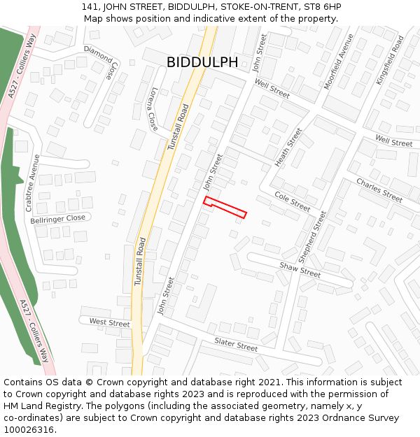 141, JOHN STREET, BIDDULPH, STOKE-ON-TRENT, ST8 6HP: Location map and indicative extent of plot