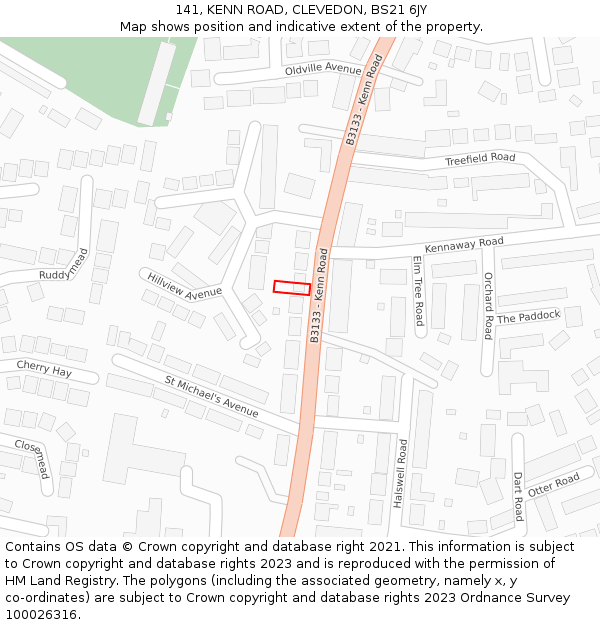 141, KENN ROAD, CLEVEDON, BS21 6JY: Location map and indicative extent of plot