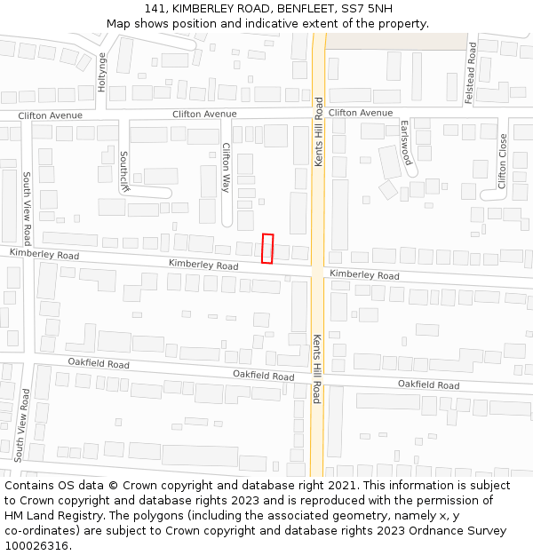 141, KIMBERLEY ROAD, BENFLEET, SS7 5NH: Location map and indicative extent of plot