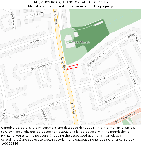 141, KINGS ROAD, BEBINGTON, WIRRAL, CH63 8LY: Location map and indicative extent of plot