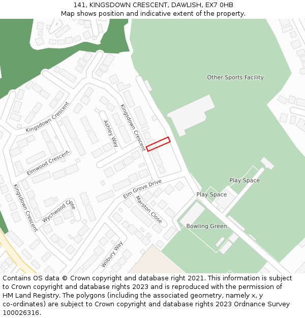 141, KINGSDOWN CRESCENT, DAWLISH, EX7 0HB: Location map and indicative extent of plot