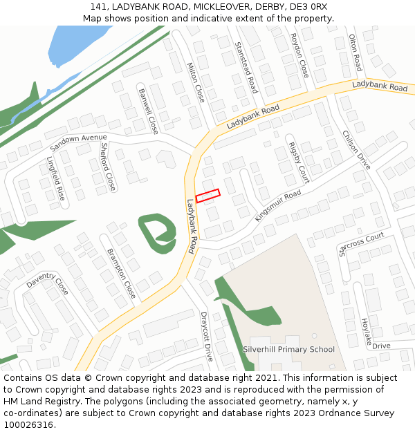 141, LADYBANK ROAD, MICKLEOVER, DERBY, DE3 0RX: Location map and indicative extent of plot