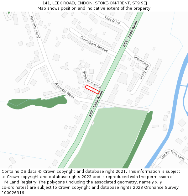 141, LEEK ROAD, ENDON, STOKE-ON-TRENT, ST9 9EJ: Location map and indicative extent of plot