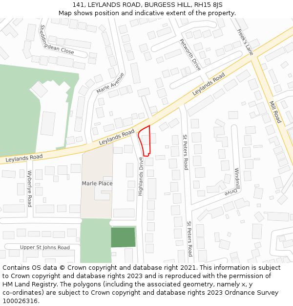 141, LEYLANDS ROAD, BURGESS HILL, RH15 8JS: Location map and indicative extent of plot