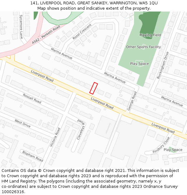 141, LIVERPOOL ROAD, GREAT SANKEY, WARRINGTON, WA5 1QU: Location map and indicative extent of plot