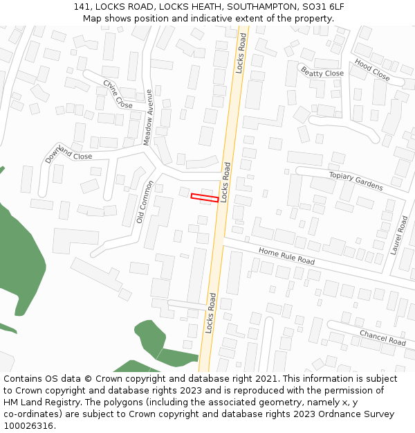 141, LOCKS ROAD, LOCKS HEATH, SOUTHAMPTON, SO31 6LF: Location map and indicative extent of plot