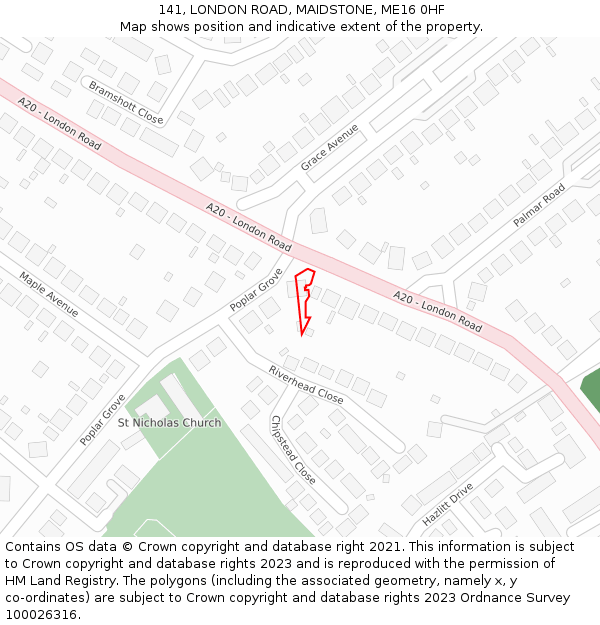 141, LONDON ROAD, MAIDSTONE, ME16 0HF: Location map and indicative extent of plot