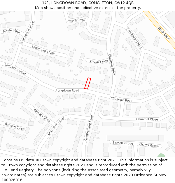 141, LONGDOWN ROAD, CONGLETON, CW12 4QR: Location map and indicative extent of plot