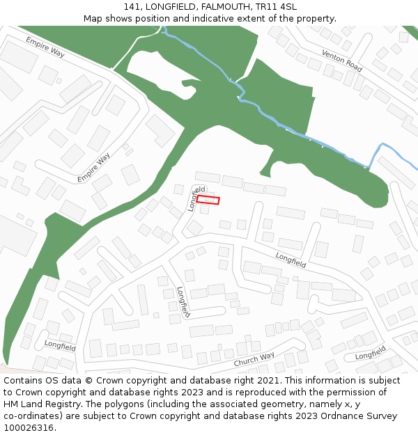 141, LONGFIELD, FALMOUTH, TR11 4SL: Location map and indicative extent of plot