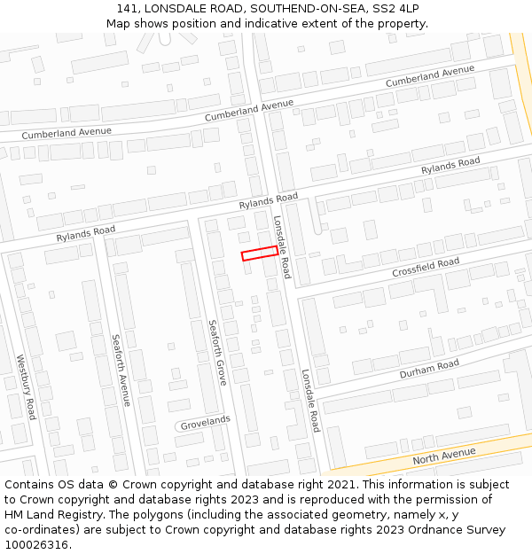 141, LONSDALE ROAD, SOUTHEND-ON-SEA, SS2 4LP: Location map and indicative extent of plot