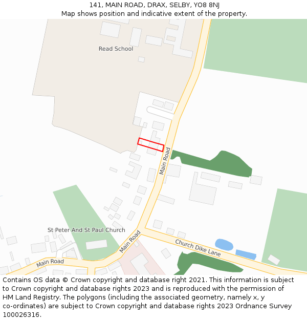 141, MAIN ROAD, DRAX, SELBY, YO8 8NJ: Location map and indicative extent of plot