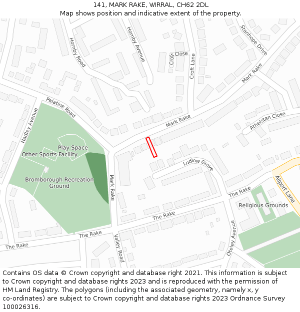 141, MARK RAKE, WIRRAL, CH62 2DL: Location map and indicative extent of plot