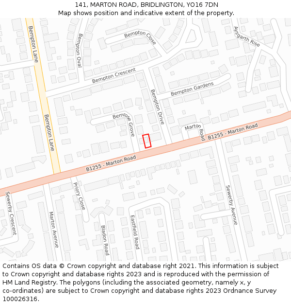 141, MARTON ROAD, BRIDLINGTON, YO16 7DN: Location map and indicative extent of plot