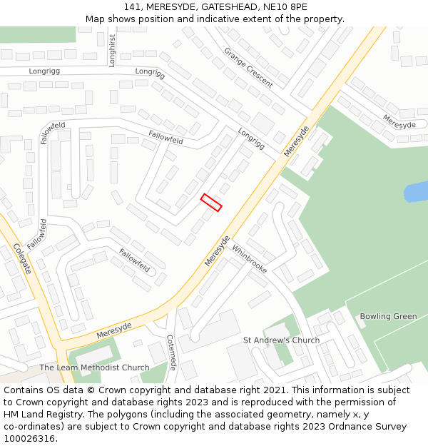 141, MERESYDE, GATESHEAD, NE10 8PE: Location map and indicative extent of plot