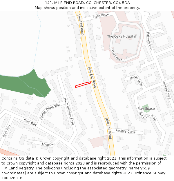 141, MILE END ROAD, COLCHESTER, CO4 5DA: Location map and indicative extent of plot