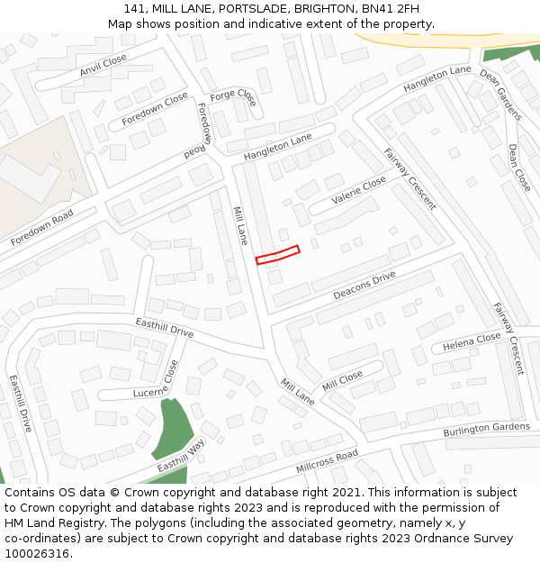 141, MILL LANE, PORTSLADE, BRIGHTON, BN41 2FH: Location map and indicative extent of plot