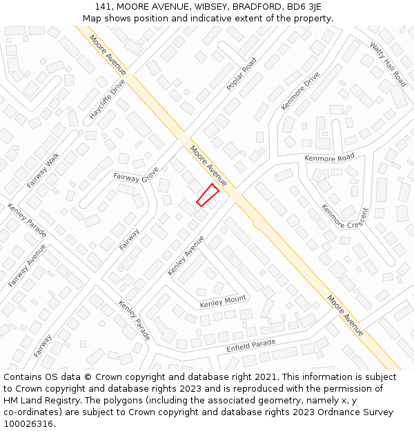 141, MOORE AVENUE, WIBSEY, BRADFORD, BD6 3JE: Location map and indicative extent of plot