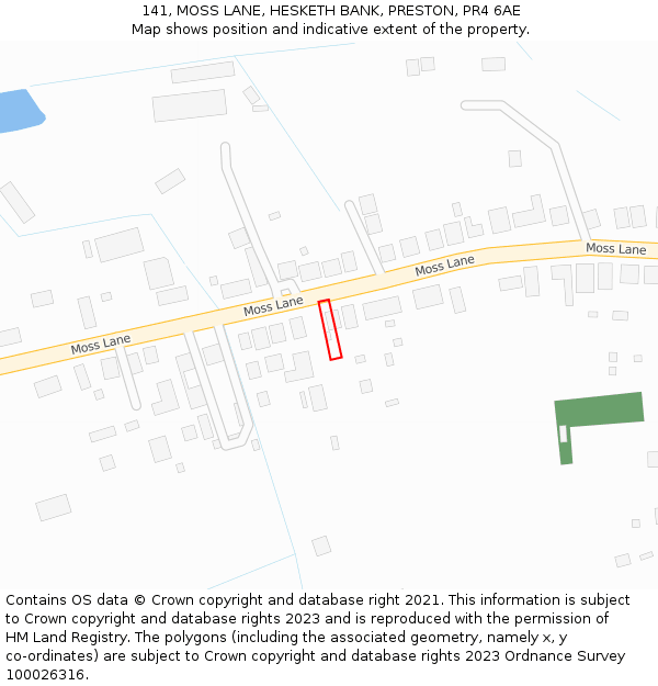 141, MOSS LANE, HESKETH BANK, PRESTON, PR4 6AE: Location map and indicative extent of plot