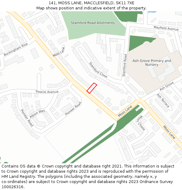 141, MOSS LANE, MACCLESFIELD, SK11 7XE: Location map and indicative extent of plot