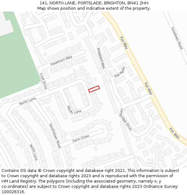 141, NORTH LANE, PORTSLADE, BRIGHTON, BN41 2HH: Location map and indicative extent of plot