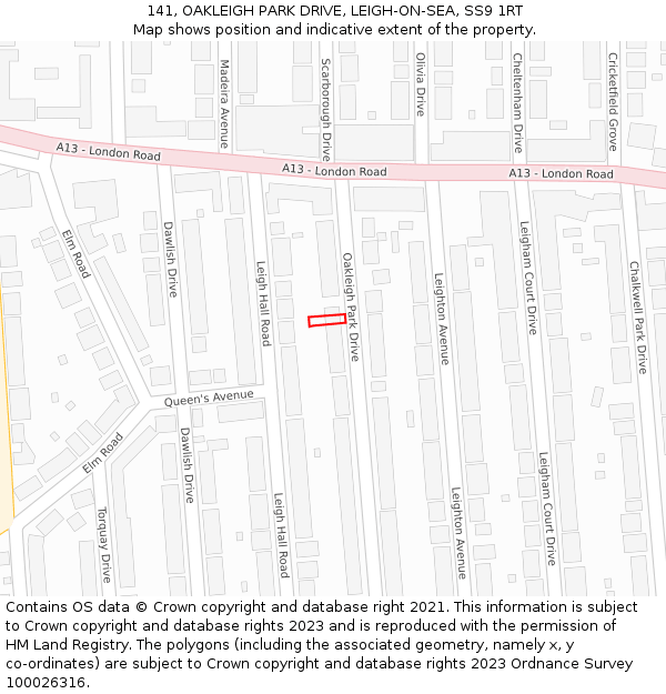 141, OAKLEIGH PARK DRIVE, LEIGH-ON-SEA, SS9 1RT: Location map and indicative extent of plot