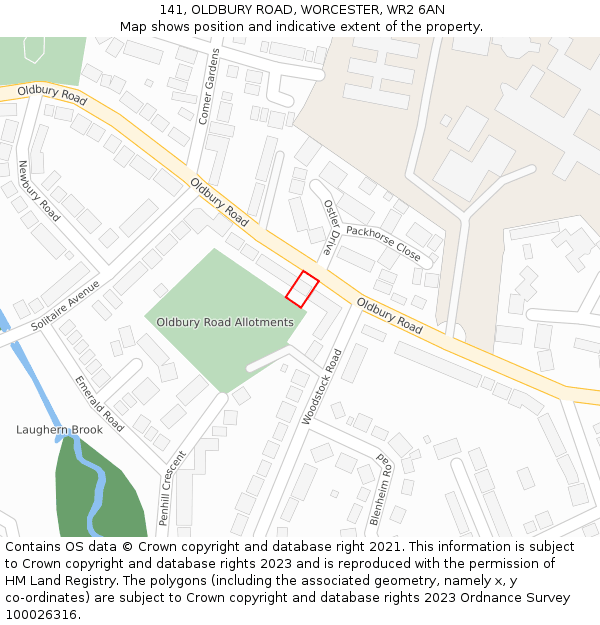 141, OLDBURY ROAD, WORCESTER, WR2 6AN: Location map and indicative extent of plot