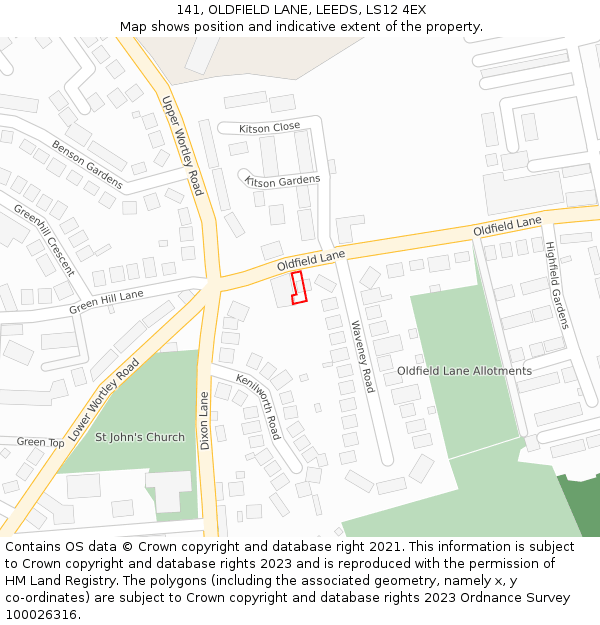 141, OLDFIELD LANE, LEEDS, LS12 4EX: Location map and indicative extent of plot