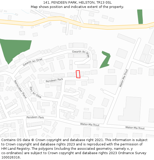 141, PENDEEN PARK, HELSTON, TR13 0SL: Location map and indicative extent of plot