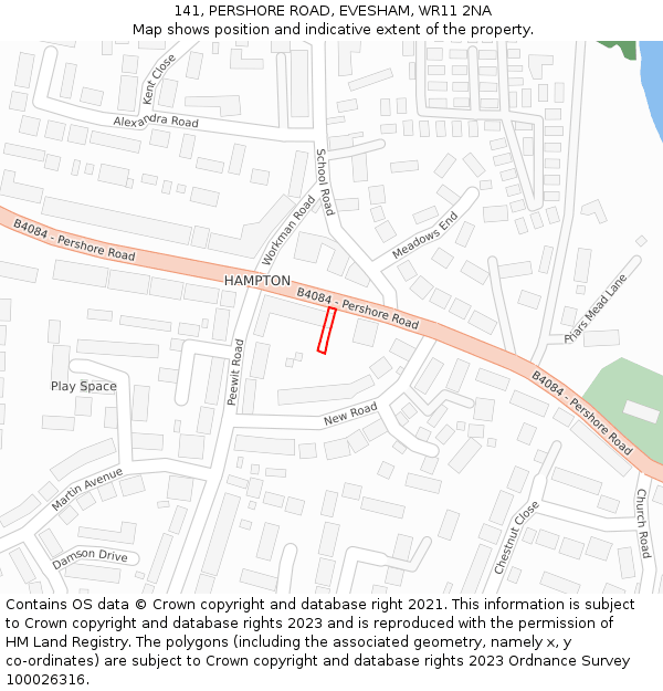 141, PERSHORE ROAD, EVESHAM, WR11 2NA: Location map and indicative extent of plot