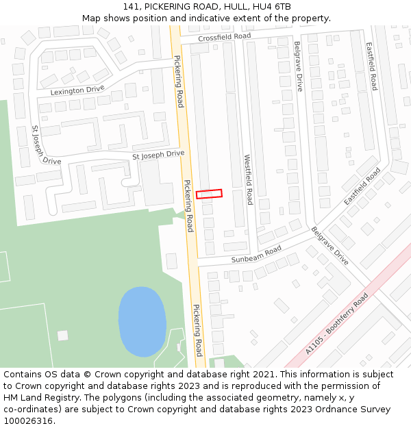 141, PICKERING ROAD, HULL, HU4 6TB: Location map and indicative extent of plot