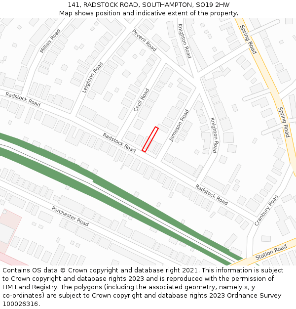 141, RADSTOCK ROAD, SOUTHAMPTON, SO19 2HW: Location map and indicative extent of plot