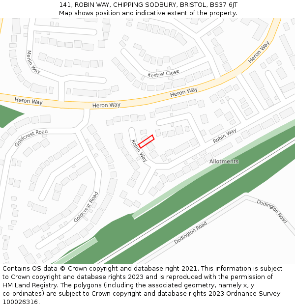 141, ROBIN WAY, CHIPPING SODBURY, BRISTOL, BS37 6JT: Location map and indicative extent of plot