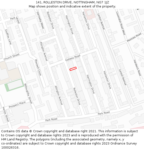 141, ROLLESTON DRIVE, NOTTINGHAM, NG7 1JZ: Location map and indicative extent of plot