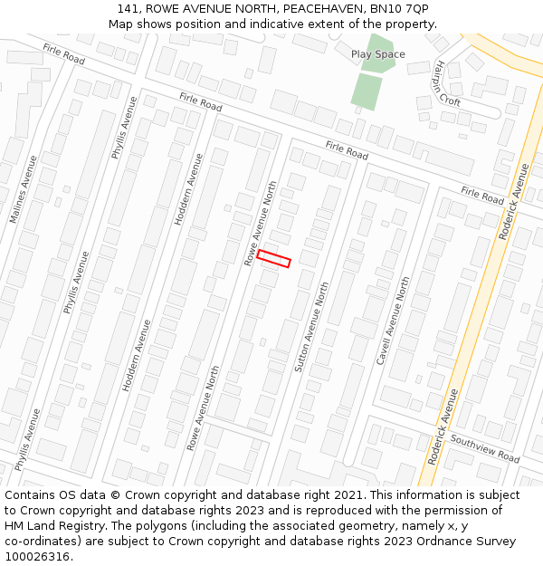 141, ROWE AVENUE NORTH, PEACEHAVEN, BN10 7QP: Location map and indicative extent of plot