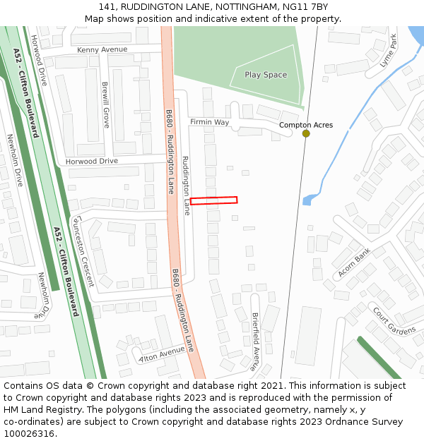 141, RUDDINGTON LANE, NOTTINGHAM, NG11 7BY: Location map and indicative extent of plot