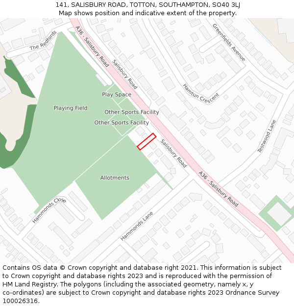 141, SALISBURY ROAD, TOTTON, SOUTHAMPTON, SO40 3LJ: Location map and indicative extent of plot